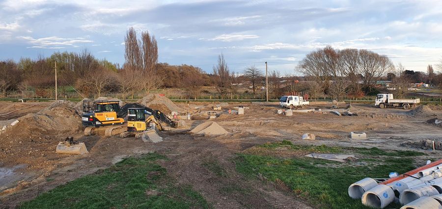 Civil drainage earthworks under way on a Canterbury site