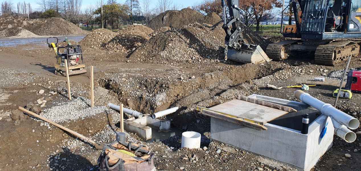 Concrete chambers and compaction work on a Canterbury civil drainage job